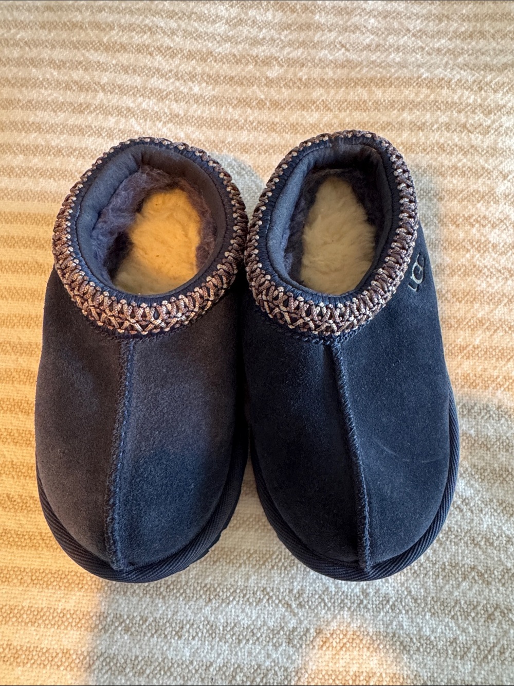 UGG Navy Kids Shearling-Lined Slip-On Slippers